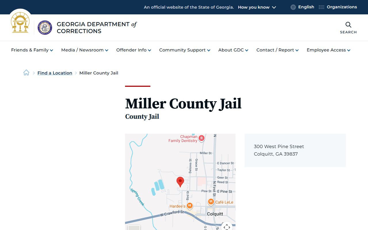 Miller County Jail inmate population GDC location page
