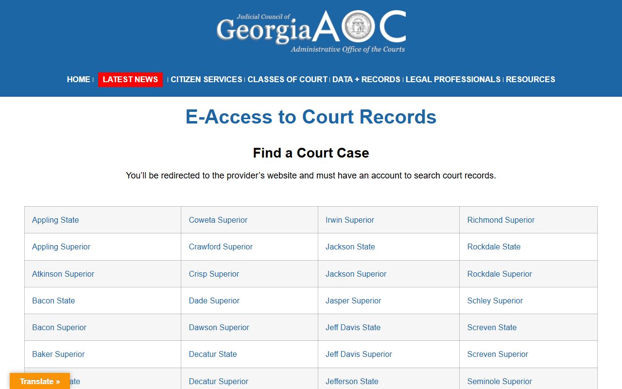 Georgia e-access Miller County court records after arrest listing